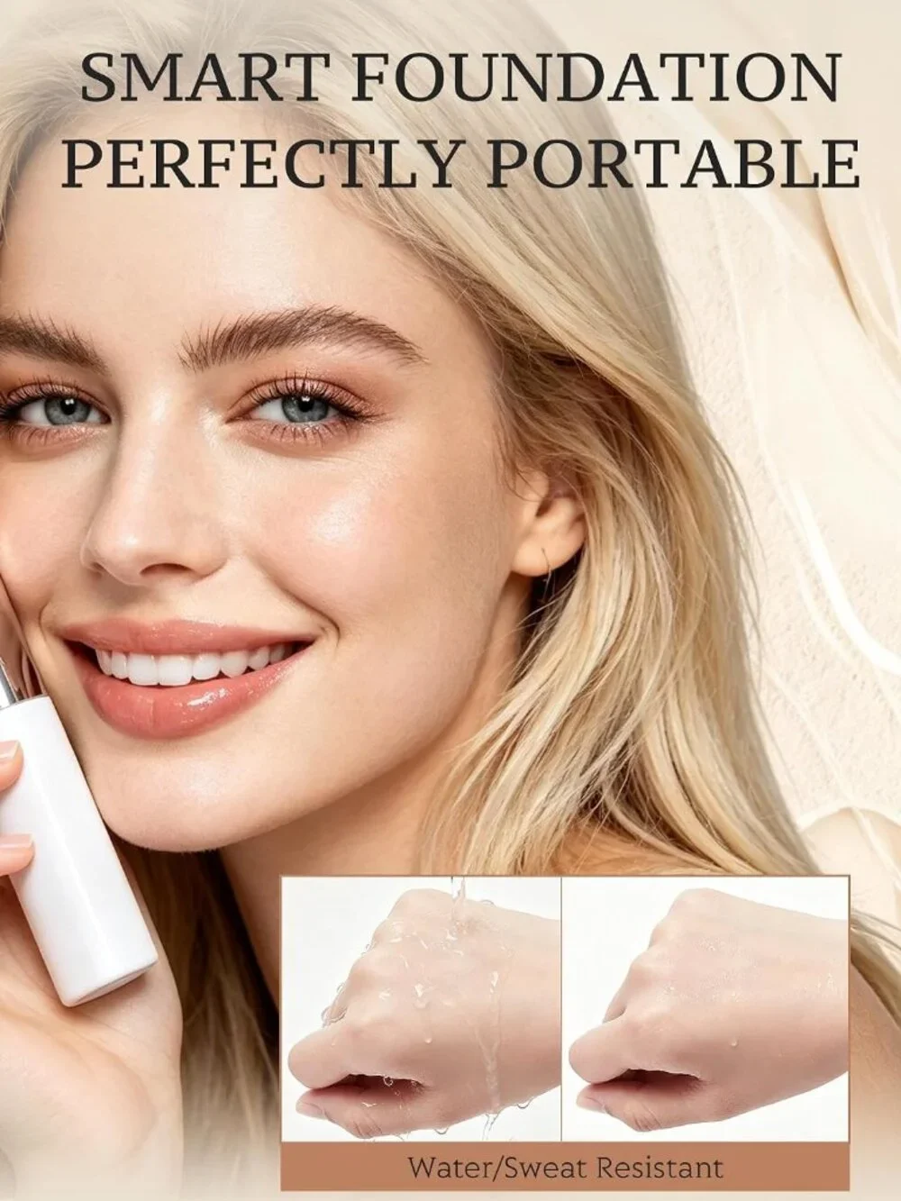 Color-Changing Foundation Stick with Brush, 2-in-1 Makeup & Concealer, Ivory